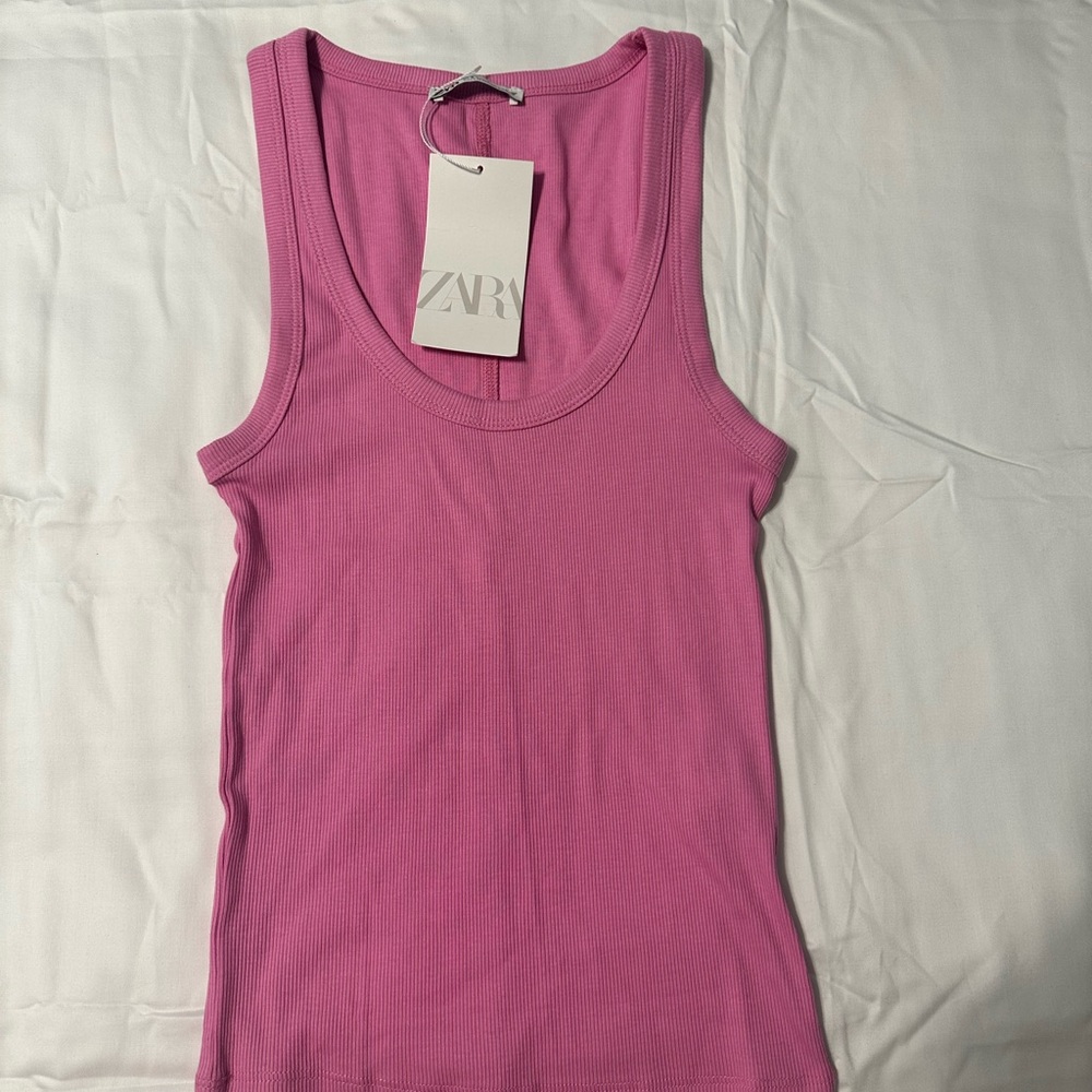 Zara Fitted Pink Ribbed Tank Top
